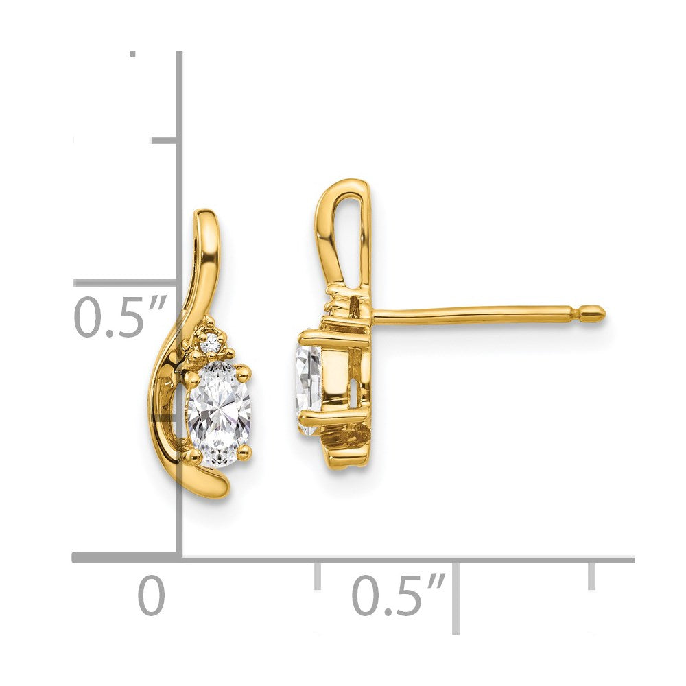 14k 5x3 Oval April/White Topaz and Diamond Post Earrings