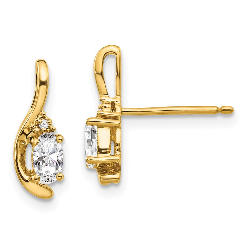 Polished;14k Yellow gold;Open back;Post;Genuine;Diamond;Prong set;White topaz;Oval