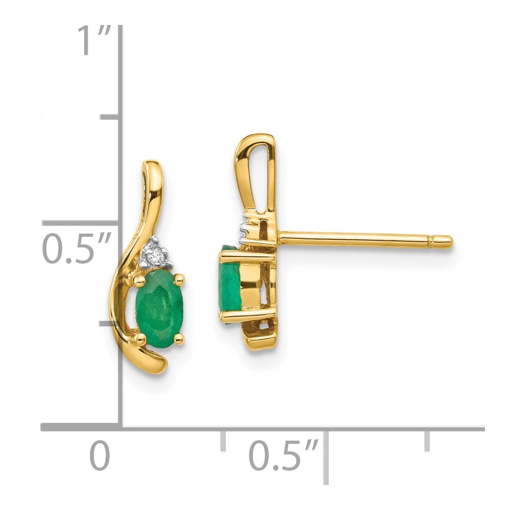 14k 5x3 Oval May/Emerald and Diamond Post Earrings