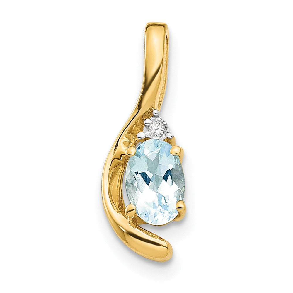 Polished;14k Yellow gold;Open back;Genuine;Aquamarine;Diamond;Prong set;Oval;Chain slide