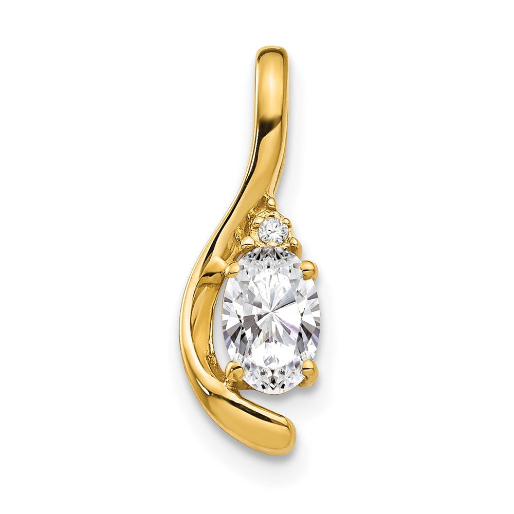 Polished;14k Yellow gold;Open back;Genuine;Diamond;Prong set;White topaz;Oval;Chain slide
