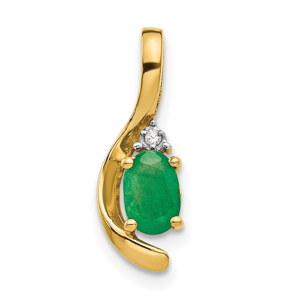 Polished;14k Yellow gold;Open back;Genuine;Diamond;Emerald;Prong set;Oval;Chain slide