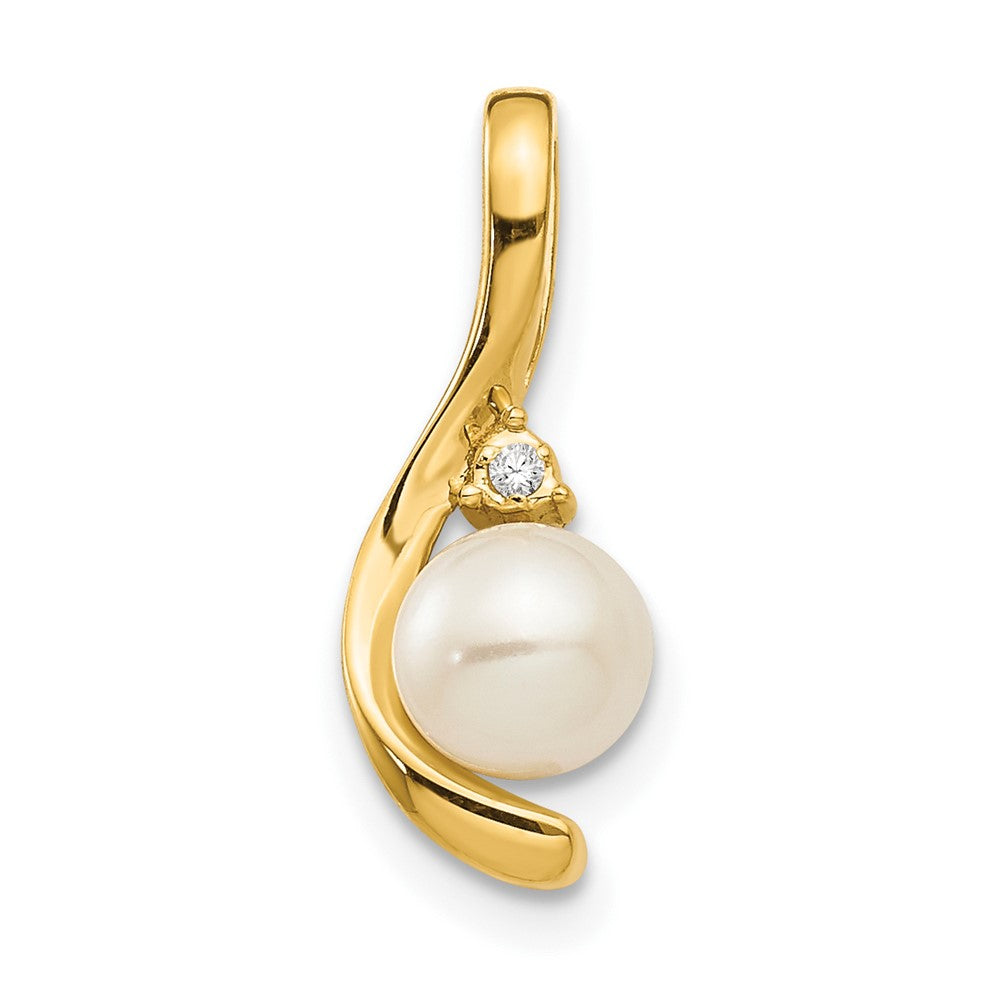 Polished;14k Yellow gold;Open back;Genuine;Freshwater cultured pearl;Diamond;Prong set;Oval;Chain slide