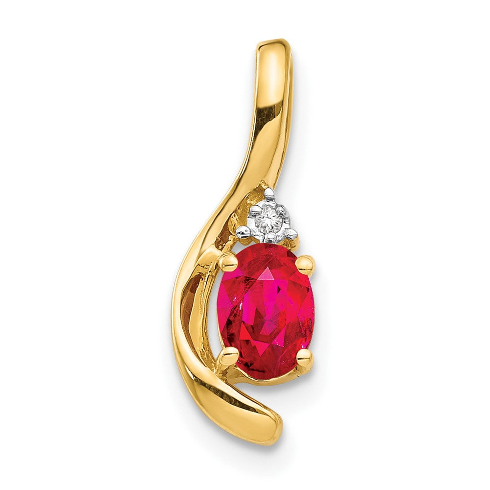 Polished;14k Yellow gold;Open back;Genuine;Diamond;Ruby;Prong set;Oval;Chain slide
