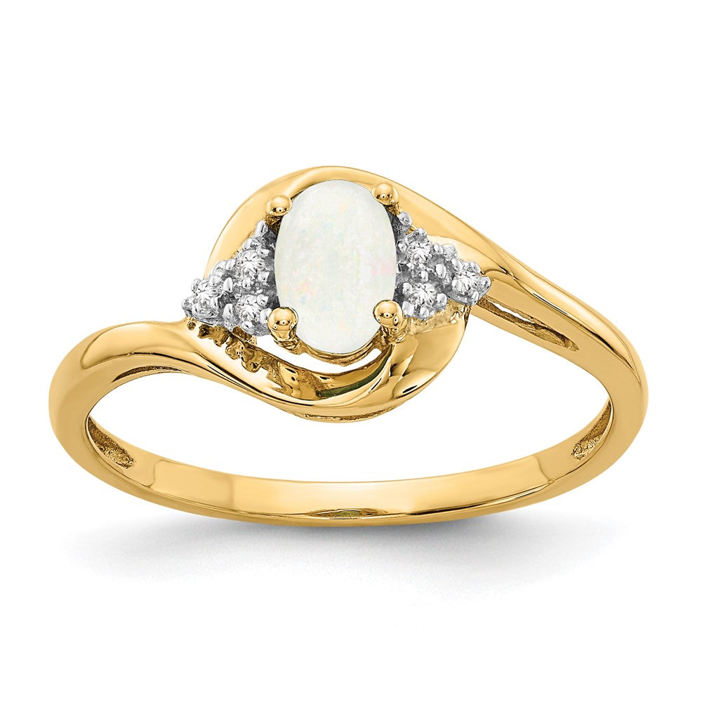 Polished;14k Yellow gold;Open back;Genuine;Diamond;Opal;Prong set;Oval