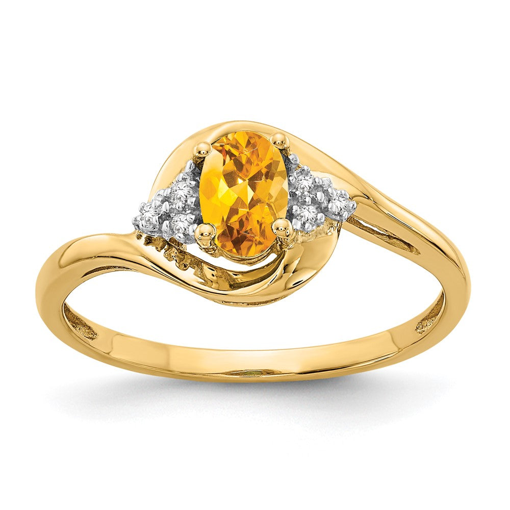 Polished;14k Yellow gold;Open back;Genuine;Citrine;Diamond;Prong set;Oval