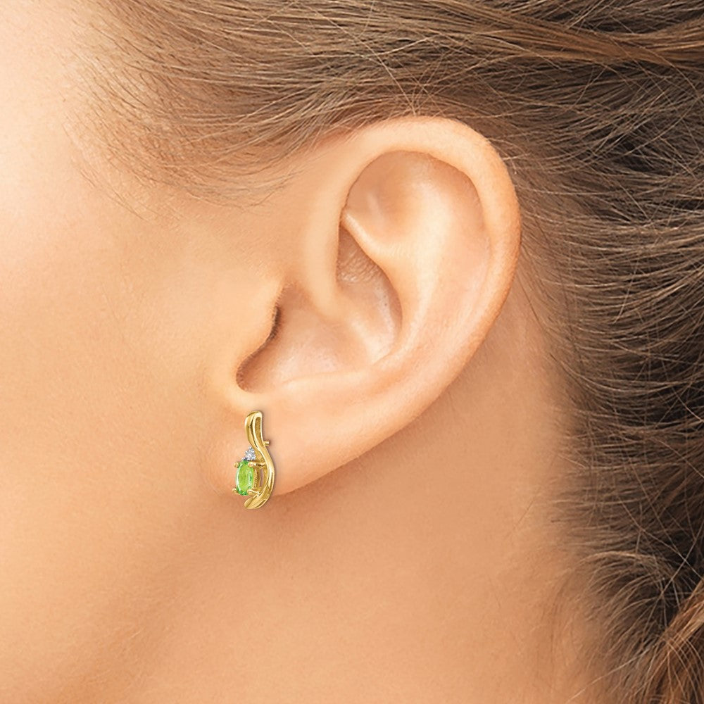 14k 5x3 Oval August/Peridot and Diamond Post Earrings