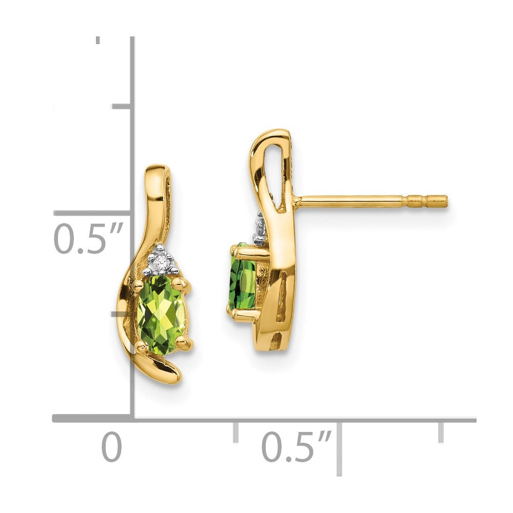 14k 5x3 Oval August/Peridot and Diamond Post Earrings