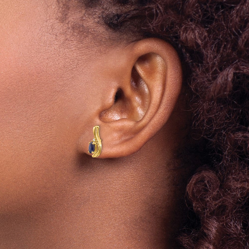 14k 5x3 Oval September/Sapphire and Diamond Post Earrings