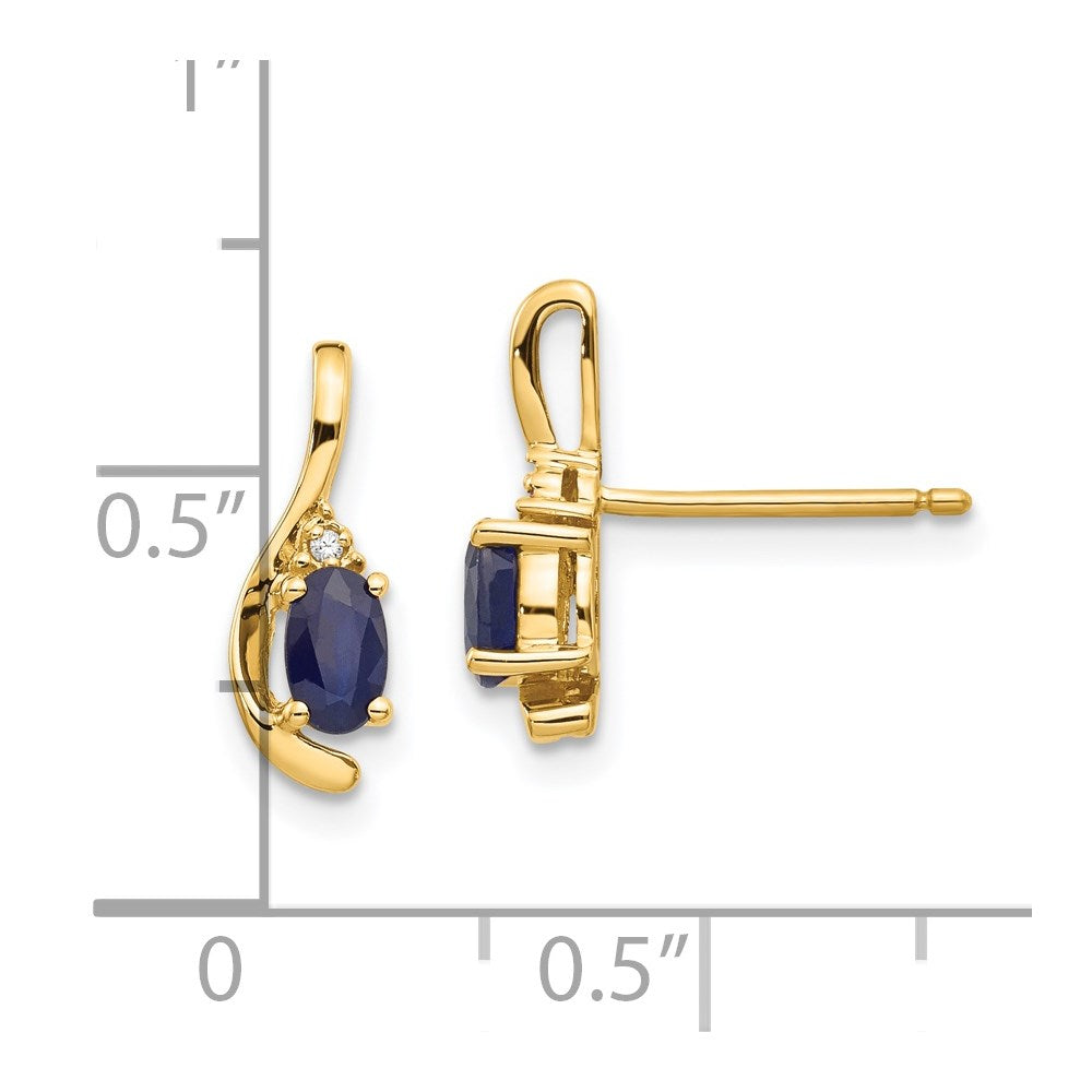 14k 5x3 Oval September/Sapphire and Diamond Post Earrings