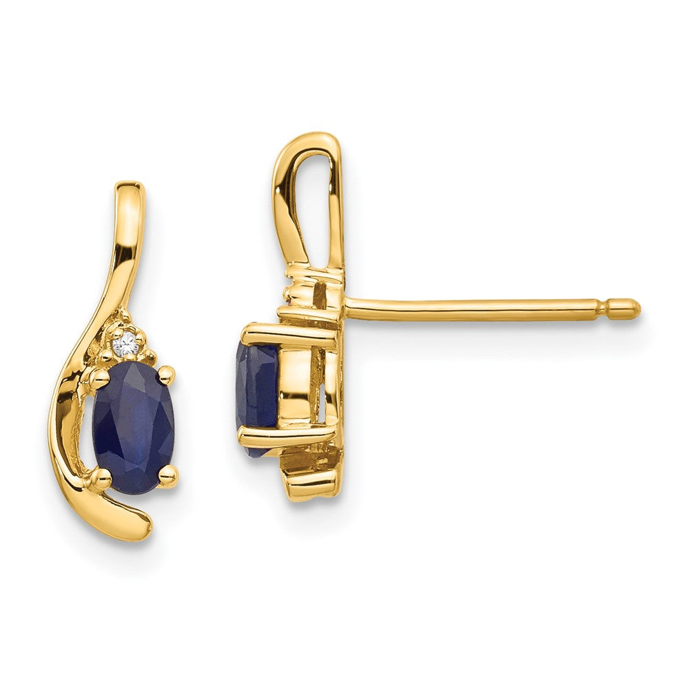 Polished;14k Yellow gold;Open back;Post;Genuine;Diamond;Sapphire;Prong set;Oval