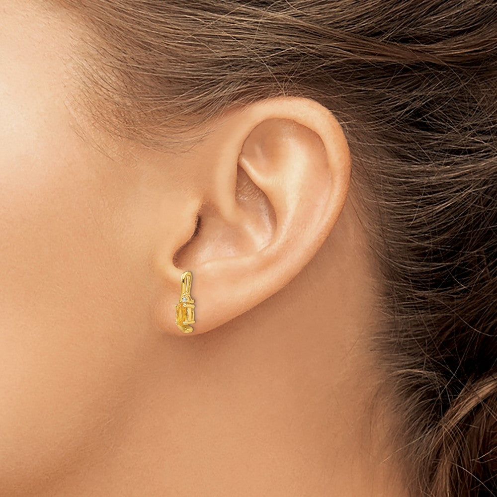 14k 5x3 Oval November/Citrine and Diamond Post Earrings