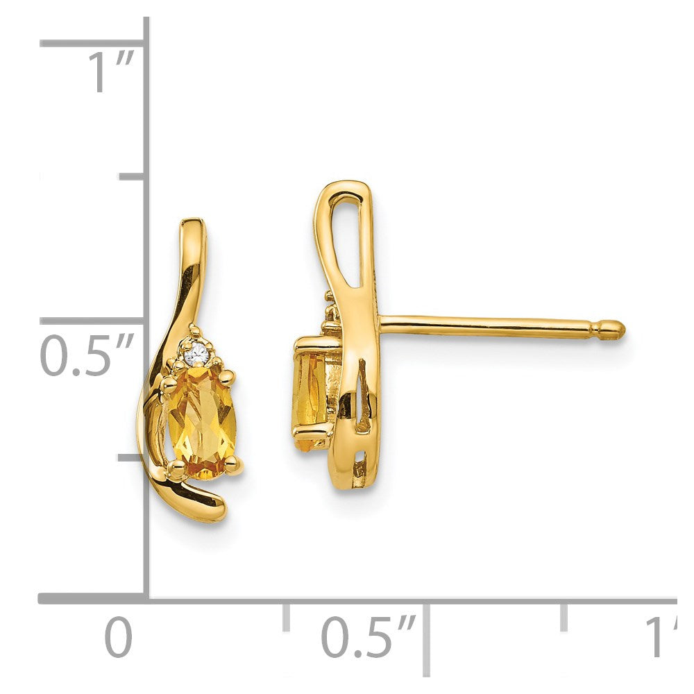 14k 5x3 Oval November/Citrine and Diamond Post Earrings