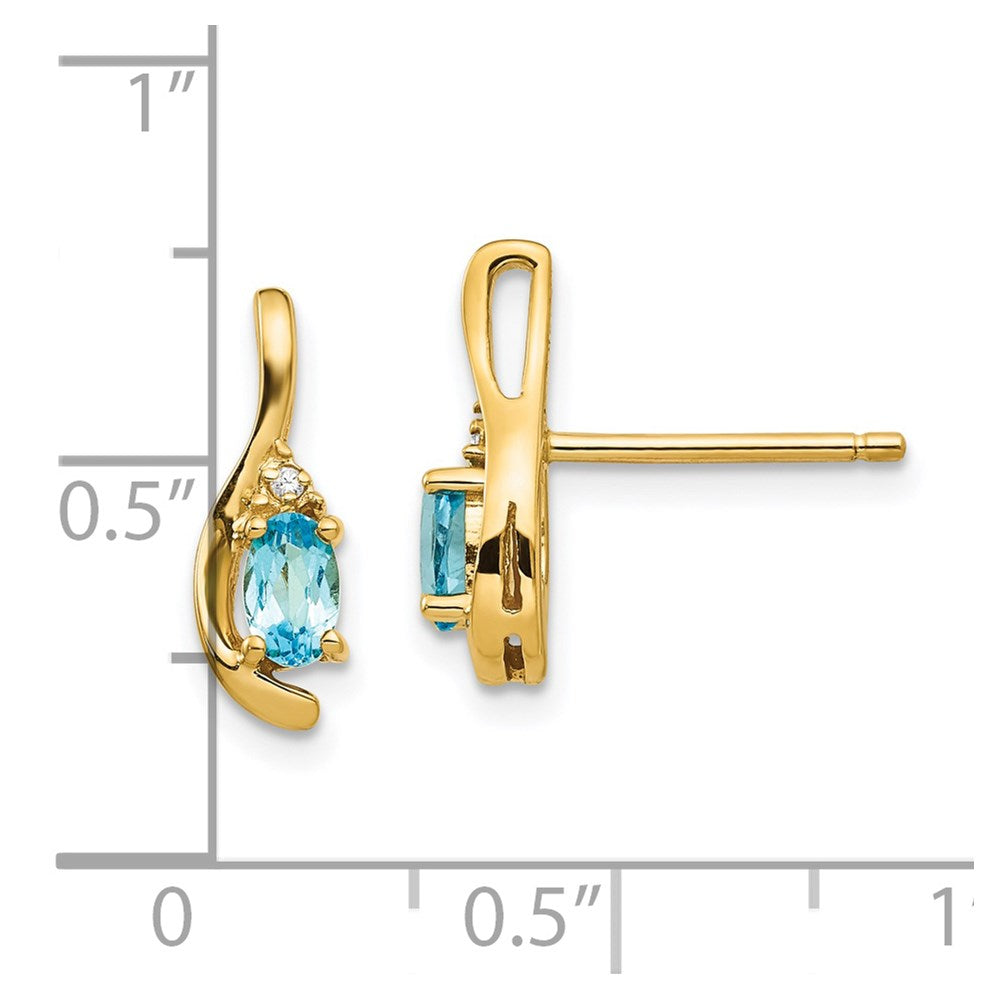 14k 5x3 Oval December/Blue Topaz and Diamond Post Earrings