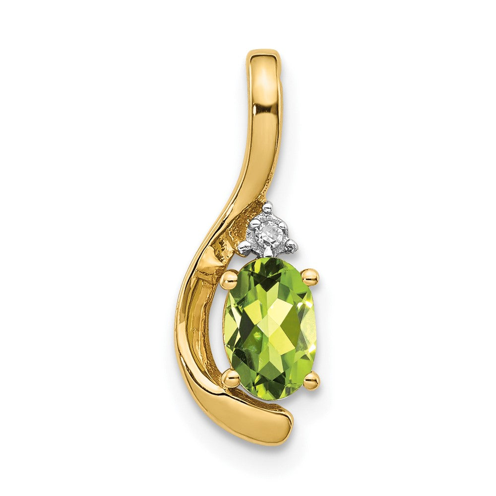 Polished;14k Yellow gold;Open back;Genuine;Diamond;Peridot;Prong set;Oval;Chain slide