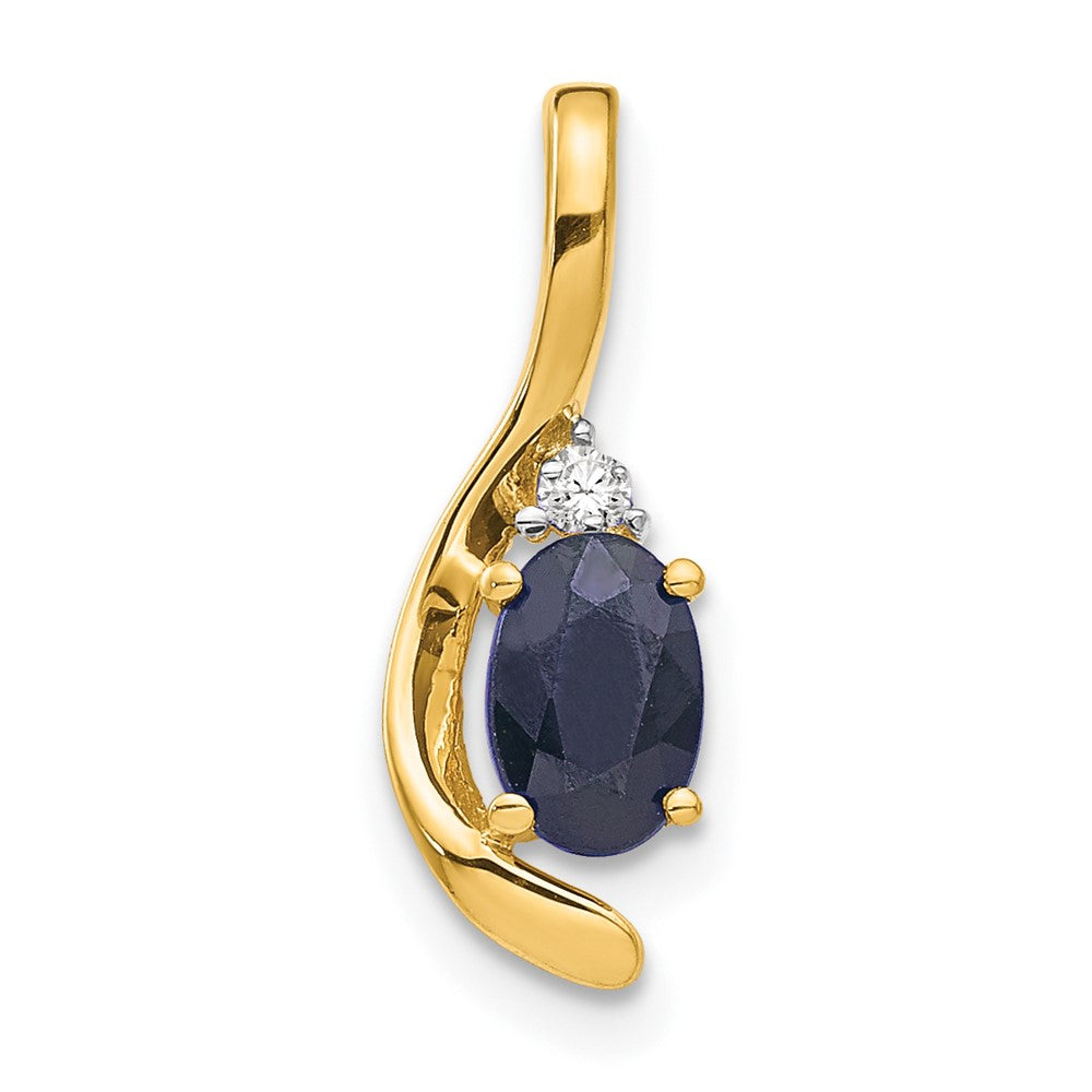 Polished;14k Yellow gold;Open back;Genuine;Diamond;Sapphire;Prong set;Oval;Chain slide