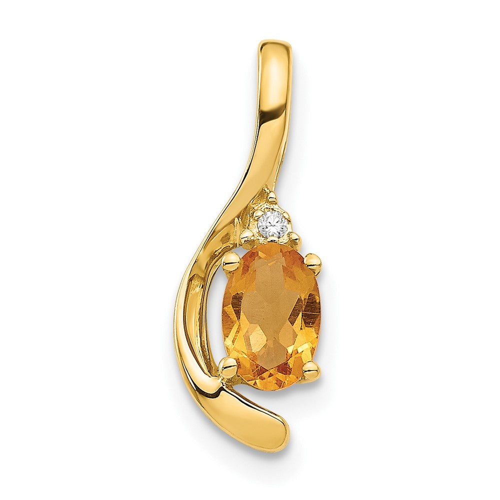 Polished;14k Yellow gold;Open back;Genuine;Citrine;Diamond;Prong set;Oval;Chain slide
