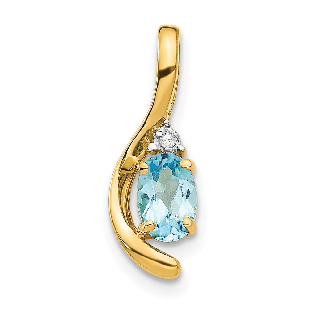 Polished;14k Yellow gold;Open back;Genuine;Blue topaz;Diamond;Prong set;Oval;Chain slide