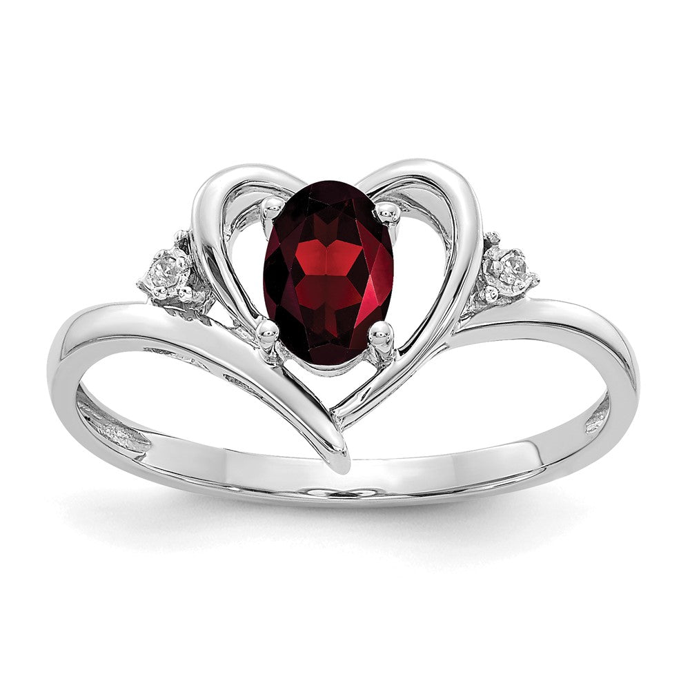Polished;14K White gold;Open back;Genuine;Diamond;Garnet;Prong set;Oval