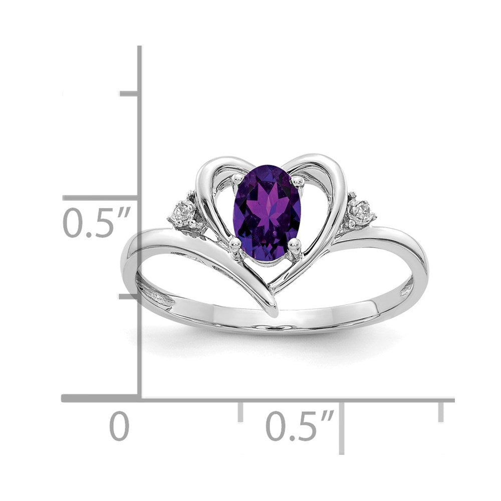 14k White Gold 6x4 Oval February/Amethyst and Diamond Heart Ring