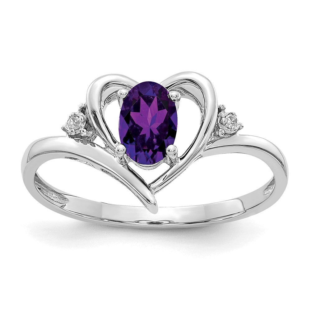 Polished;14K White gold;Open back;Genuine;Amethyst;Diamond;Prong set;Oval