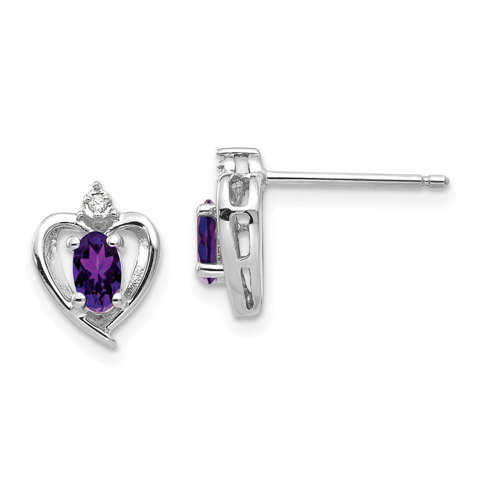 Polished;14K White gold;Open back;Post;Genuine;Amethyst;Diamond;Prong set;Oval
