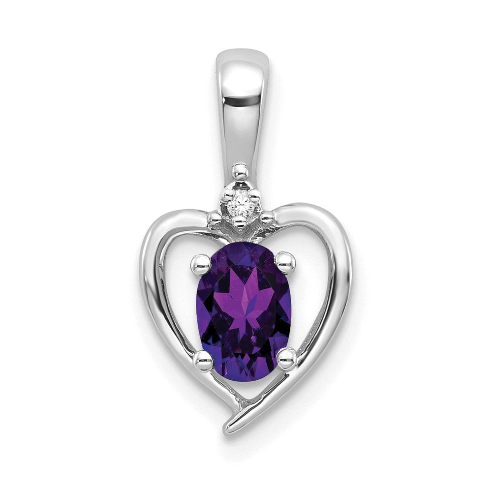 Polished;14K White gold;Open back;Genuine;Amethyst;Diamond;Prong set;Oval;Chain slide