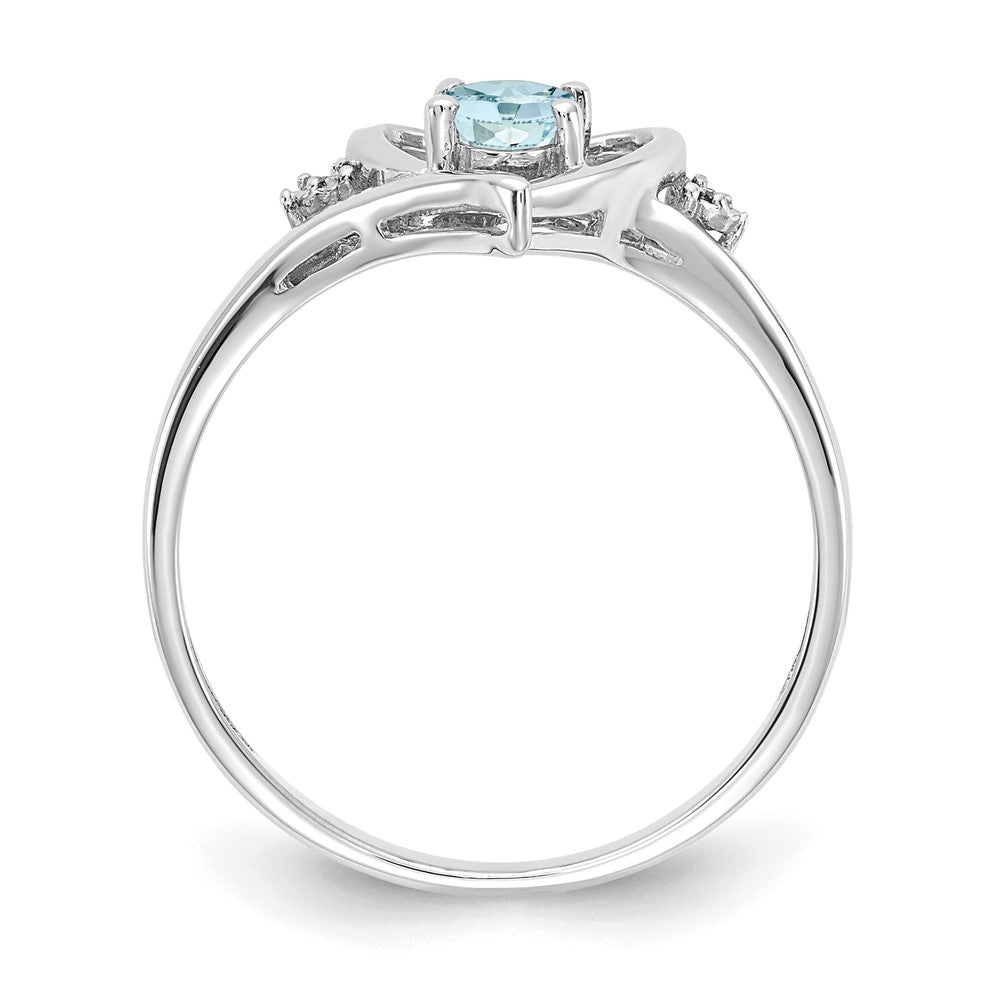 14k White Gold 6x4 Oval March/Aquamarine and Diamond Heart Ring