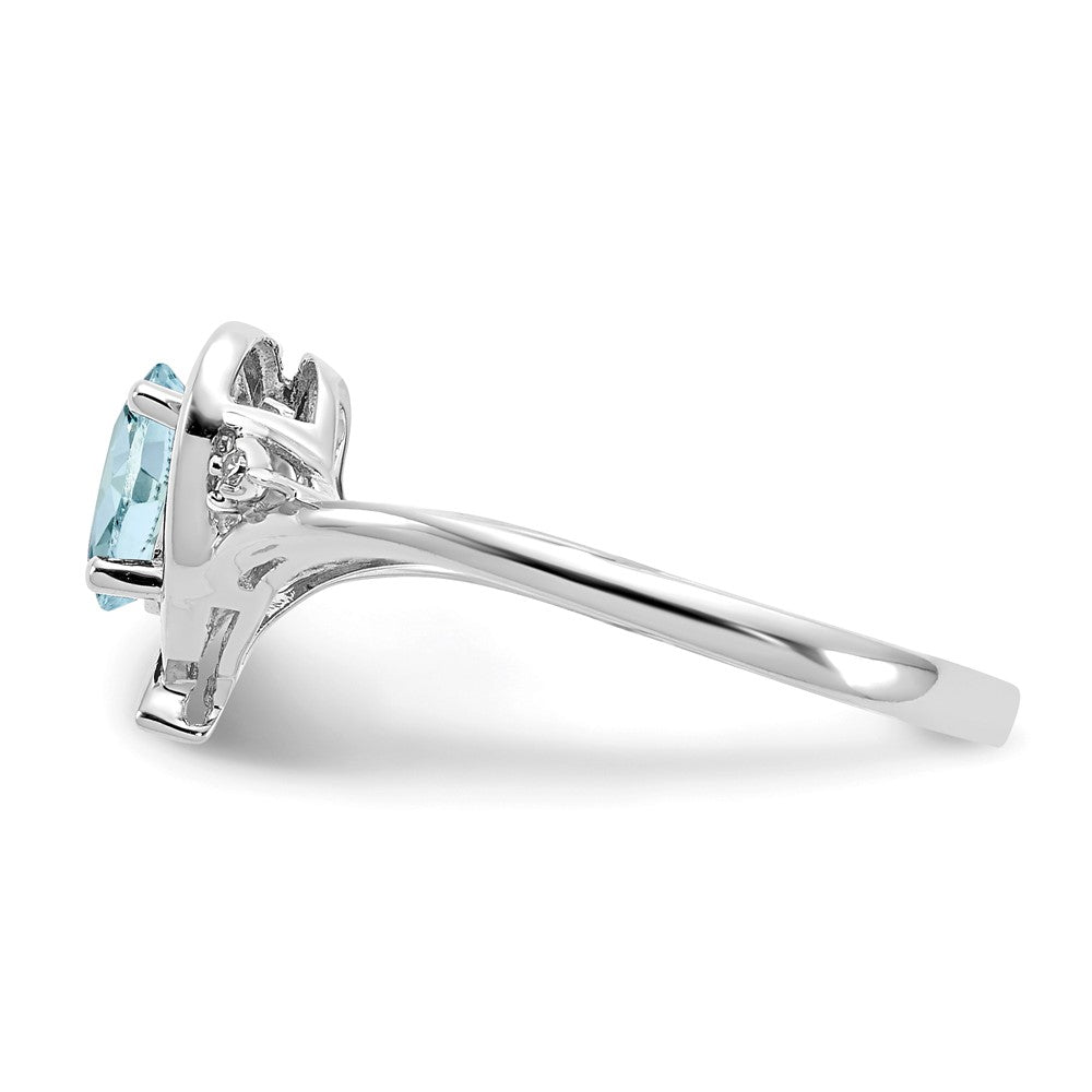 14k White Gold 6x4 Oval March/Aquamarine and Diamond Heart Ring