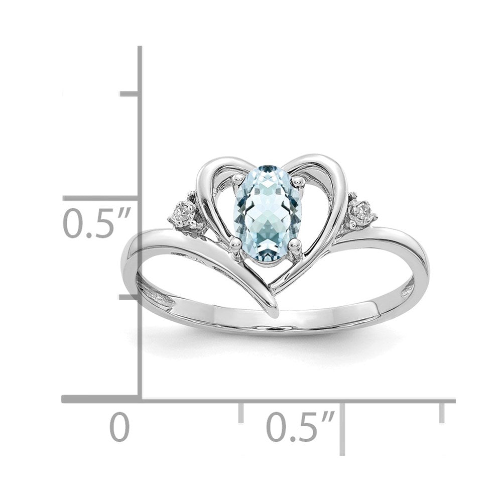 14k White Gold 6x4 Oval March/Aquamarine and Diamond Heart Ring