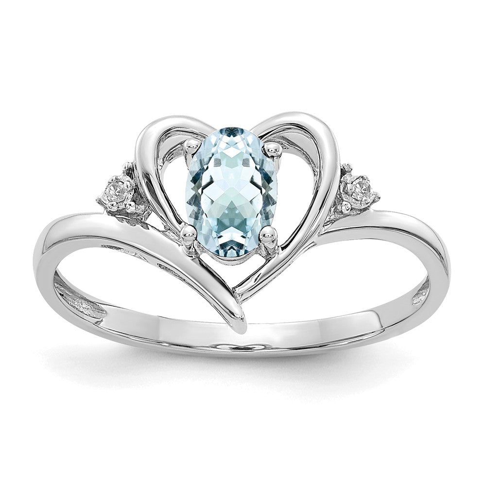Polished;14K White gold;Open back;Genuine;Aquamarine;Diamond;Prong set;Oval