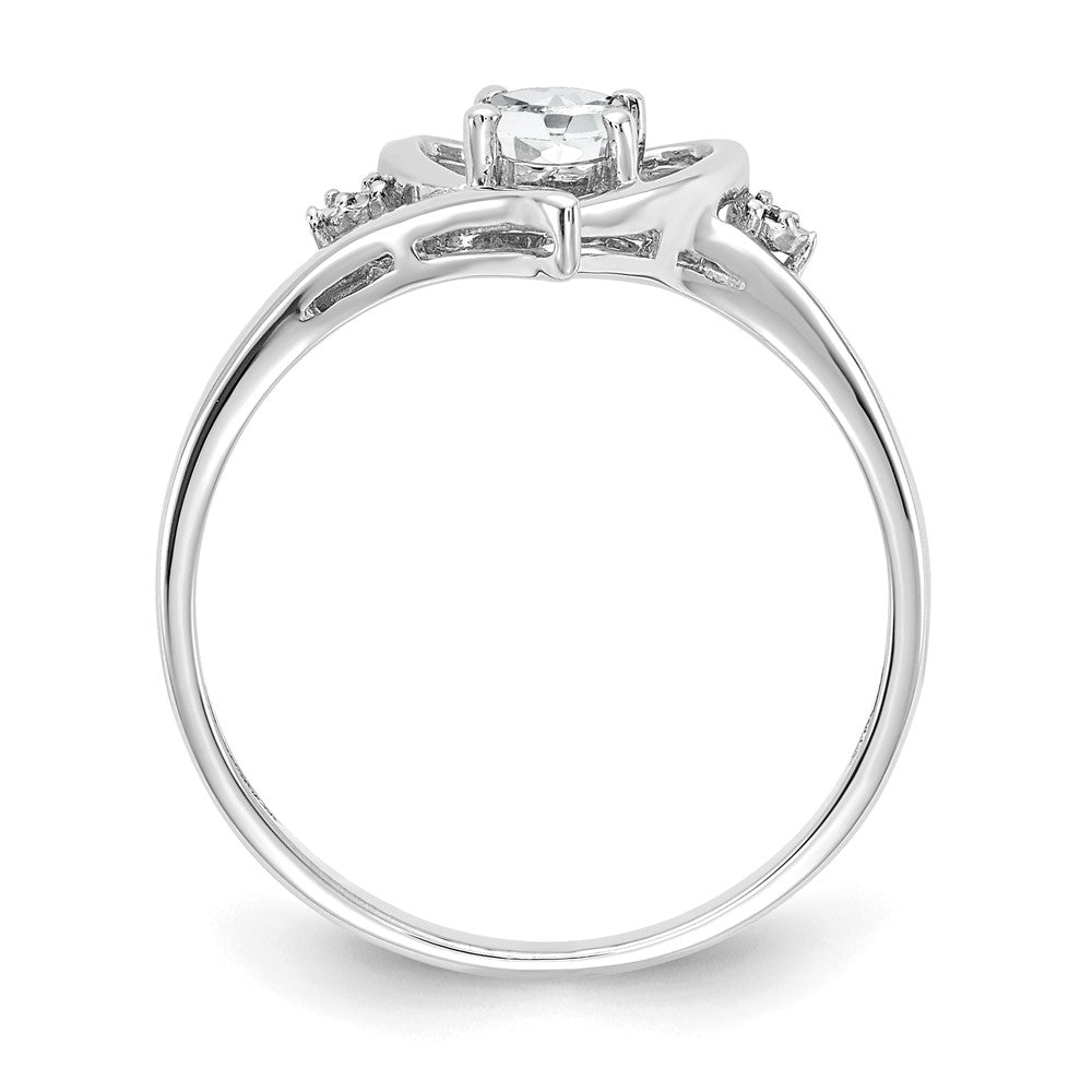 14k White Gold 6x4 Oval April/White Topaz and Diamond Heart Ring