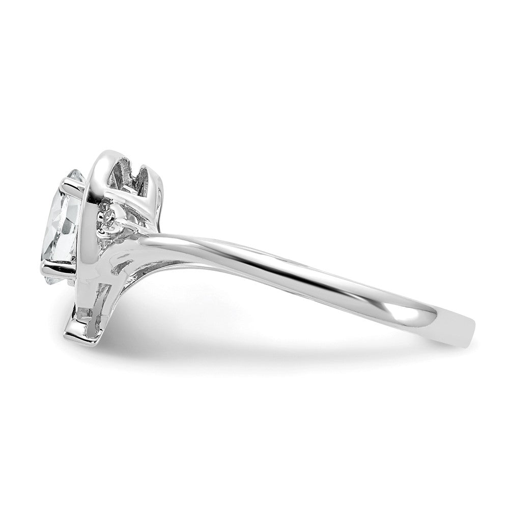 14k White Gold 6x4 Oval April/White Topaz and Diamond Heart Ring