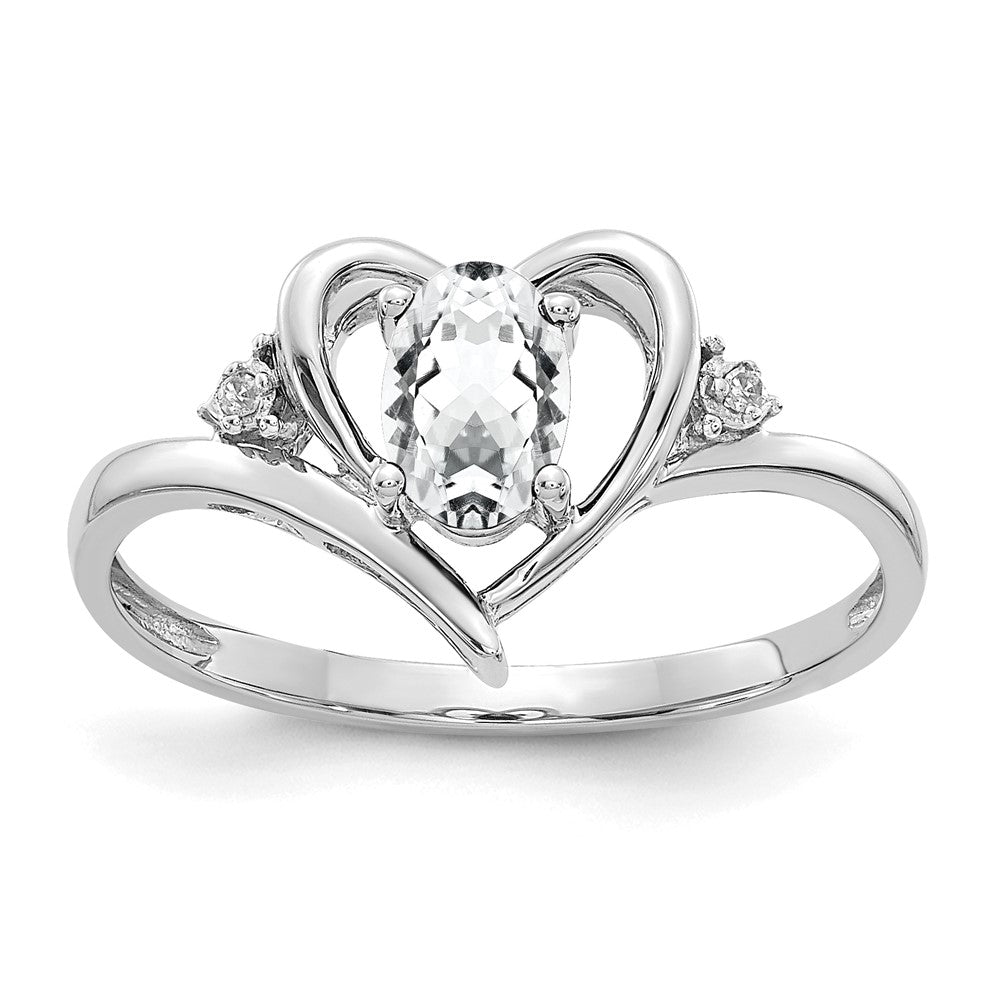 Polished;14K White gold;Open back;Genuine;Diamond;Prong set;White topaz;Oval