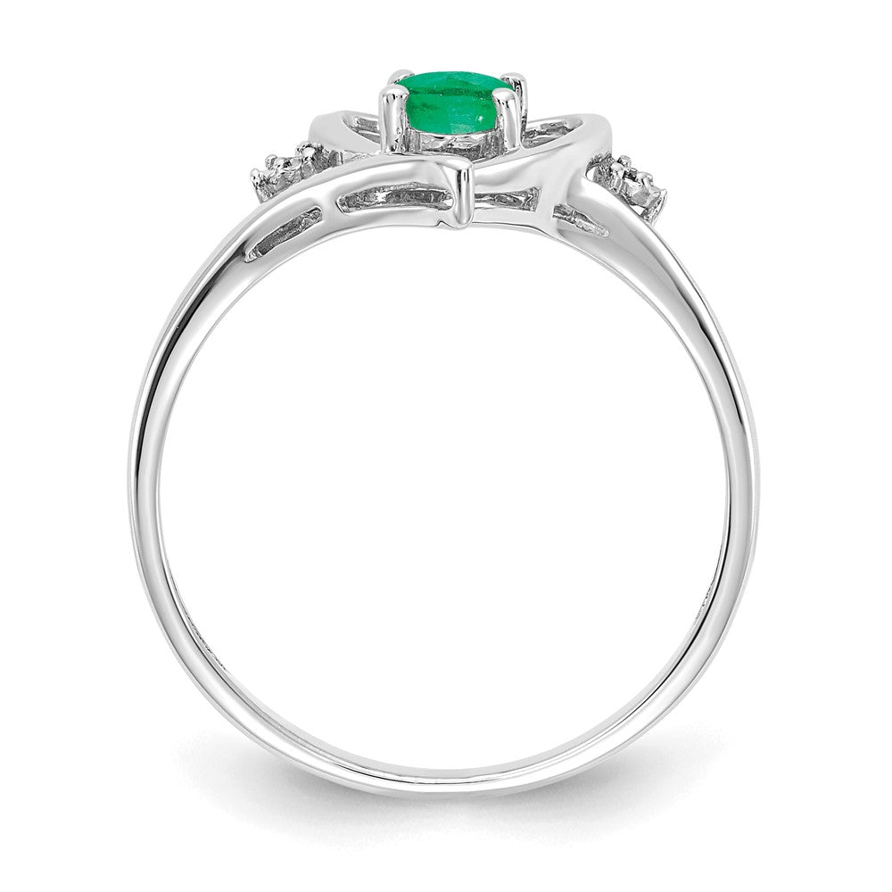 14k White Gold 6x4 Oval May/Emerald and Diamond Heart Ring