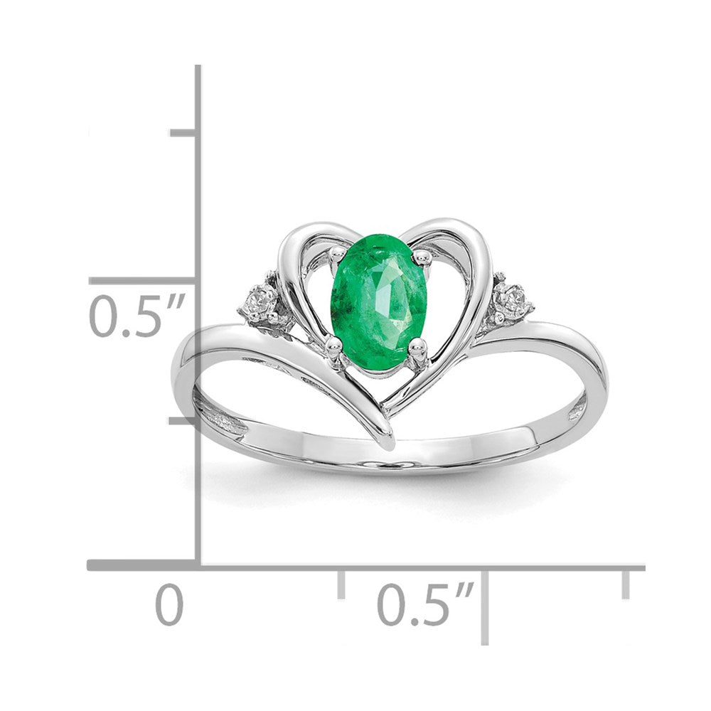 14k White Gold 6x4 Oval May/Emerald and Diamond Heart Ring