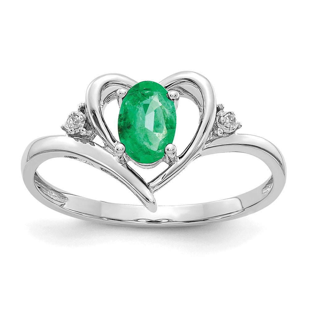 Polished;14K White gold;Open back;Genuine;Diamond;Emerald;Prong set;Oval