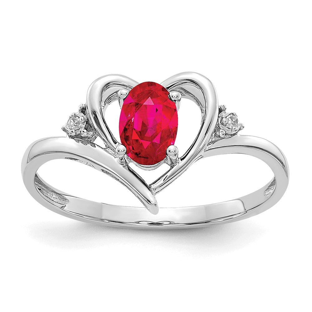 Polished;14K White gold;Open back;Genuine;Diamond;Ruby;Prong set;Oval