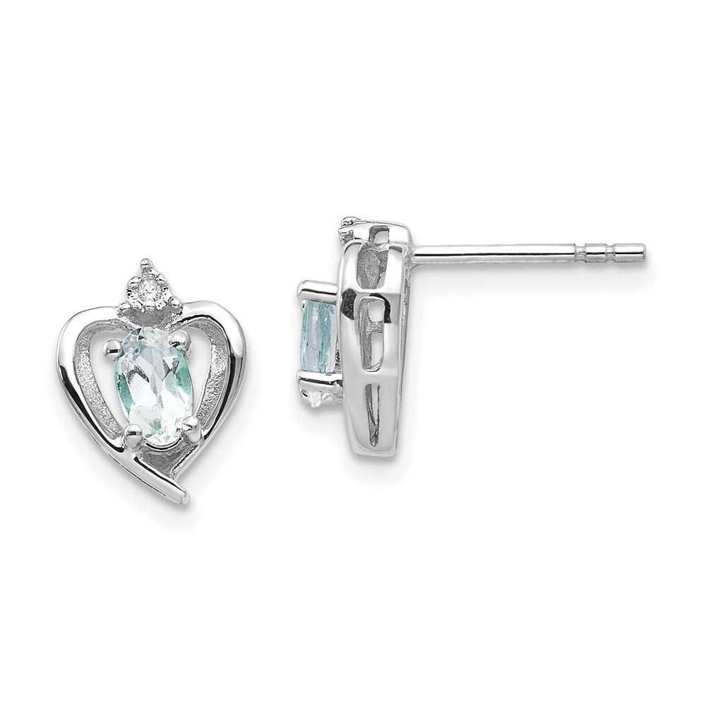Polished;14K White gold;Open back;Post;Genuine;Diamond;Prong set;Oval;Blue Topaz