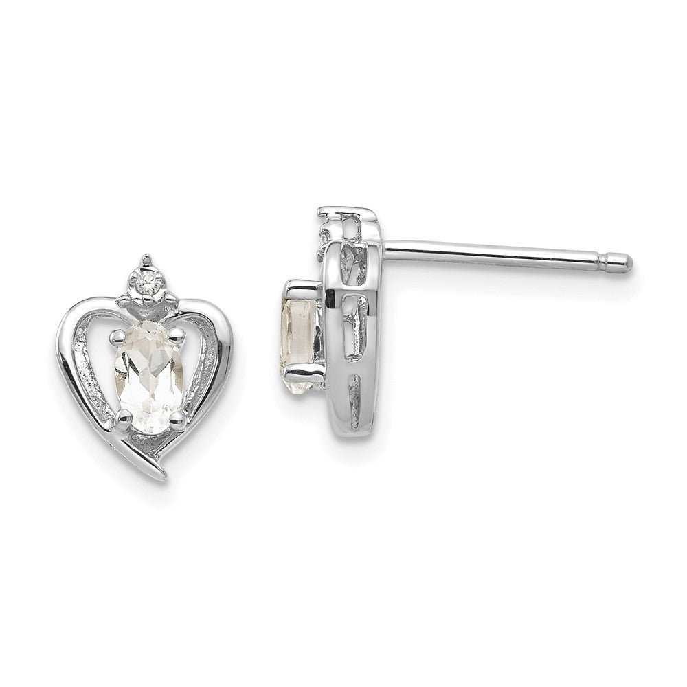 Polished;14K White gold;Open back;Post;Genuine;Diamond;Prong set;Out source sizing;White topaz