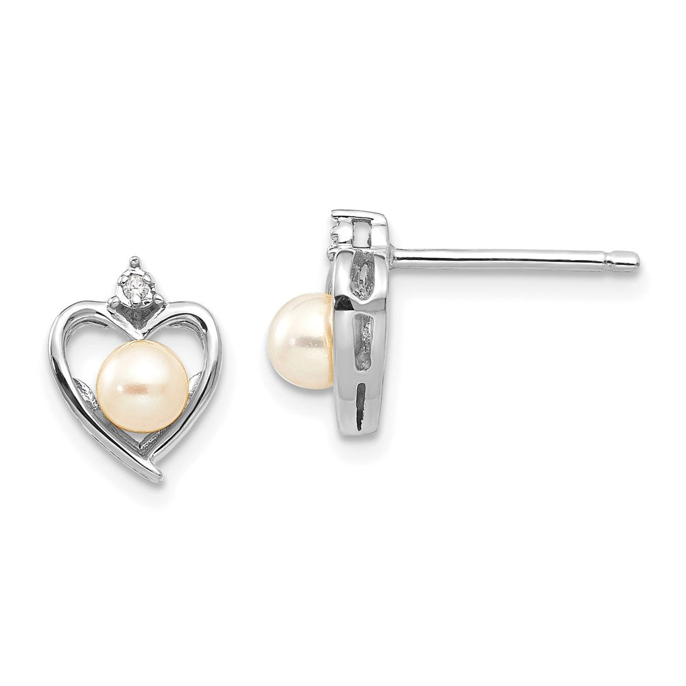 Polished;14K White gold;Post;Genuine;Freshwater cultured pearl;Diamond