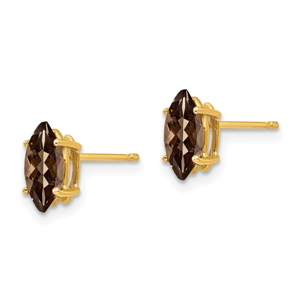 14k 8x4mm Marquise Checkerboard Smoky Quartz Post Earrings