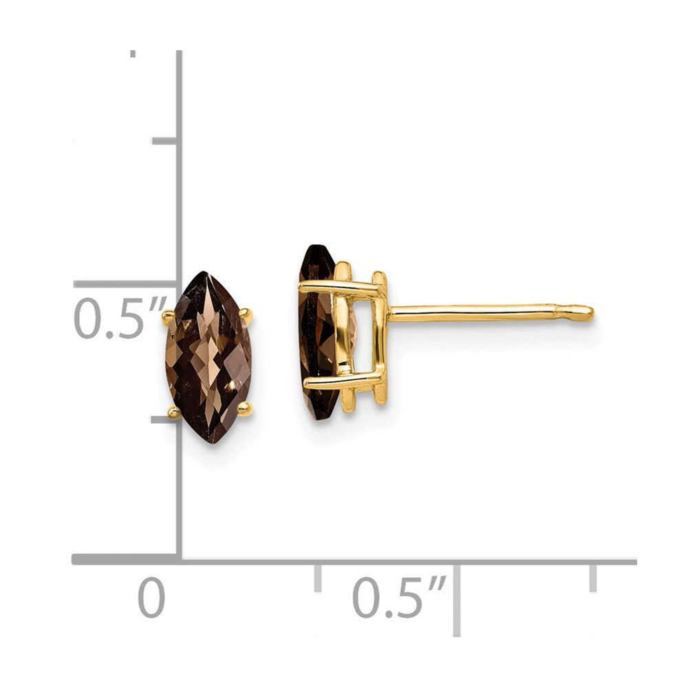 14k 8x4mm Marquise Checkerboard Smoky Quartz Post Earrings