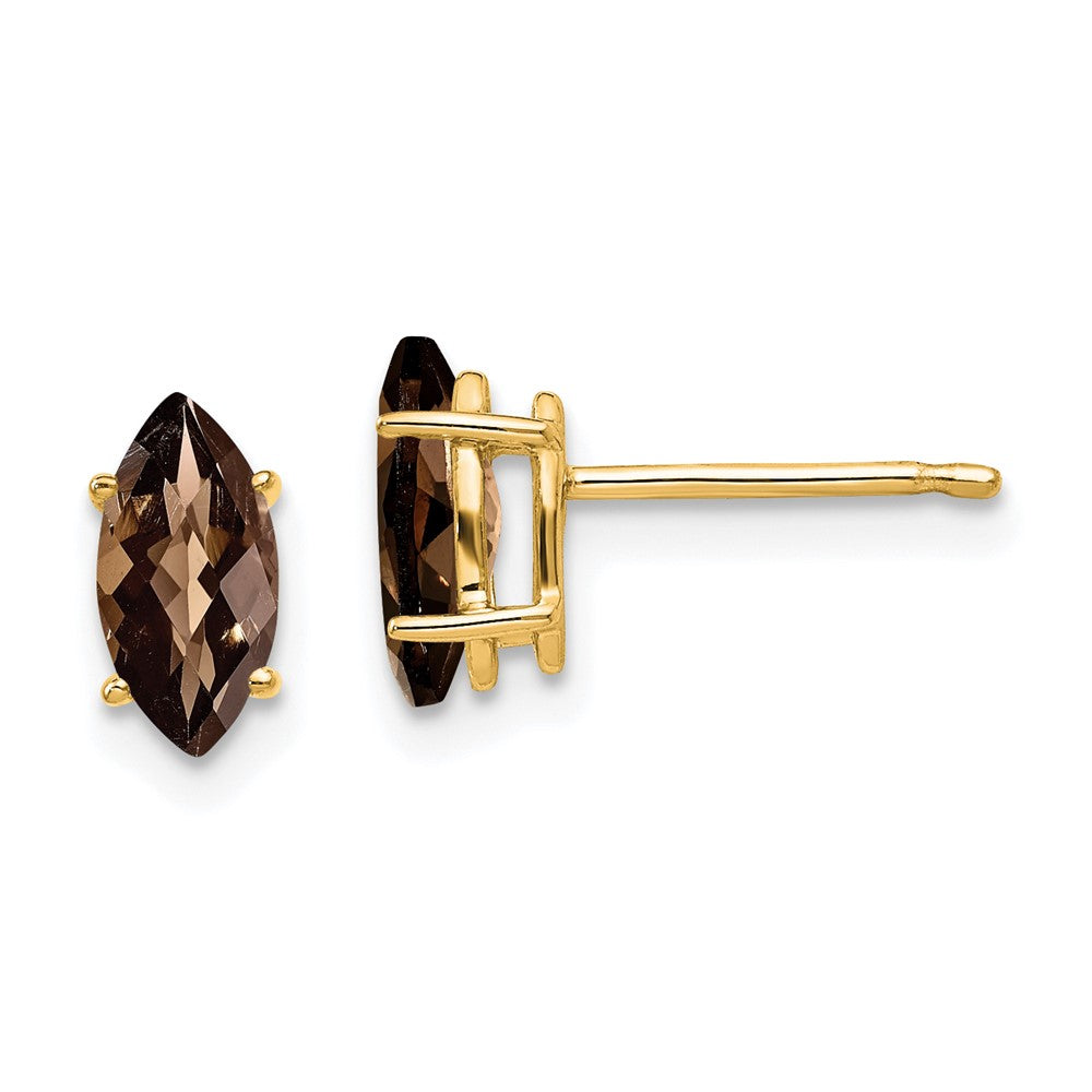 Polished;14k Yellow gold;Post;Smokey quartz