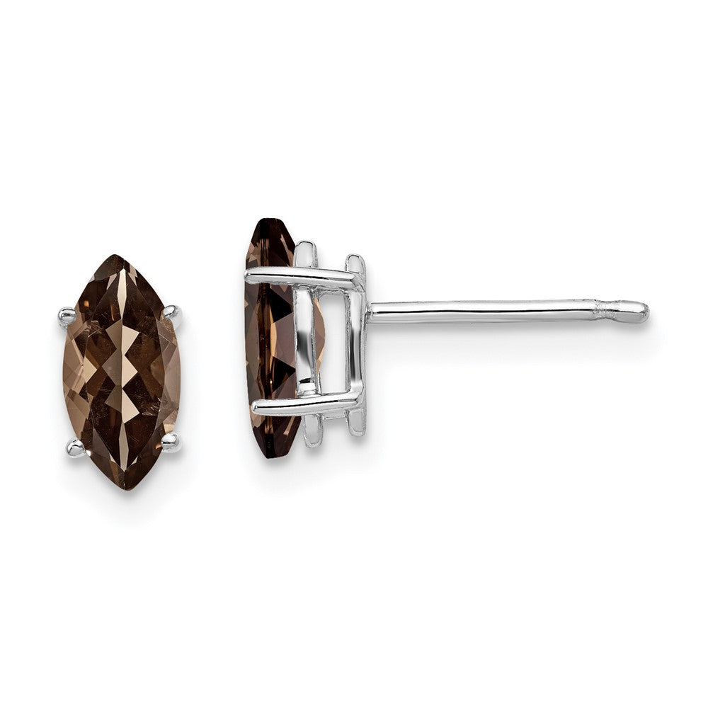 Polished;14K White gold;Post;Smokey quartz