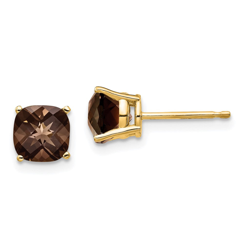 Polished;14k Yellow gold;Post;Smokey quartz