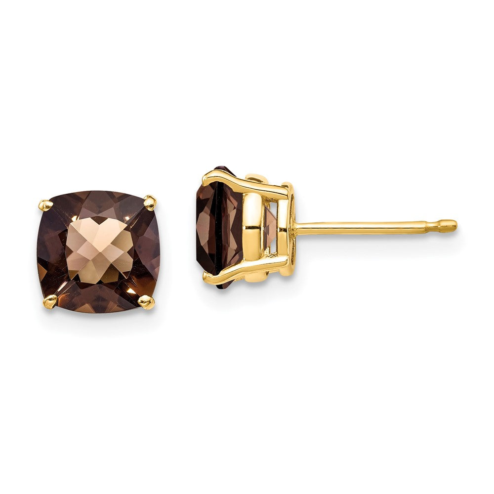 Polished;14k Yellow gold;Post;Smokey quartz