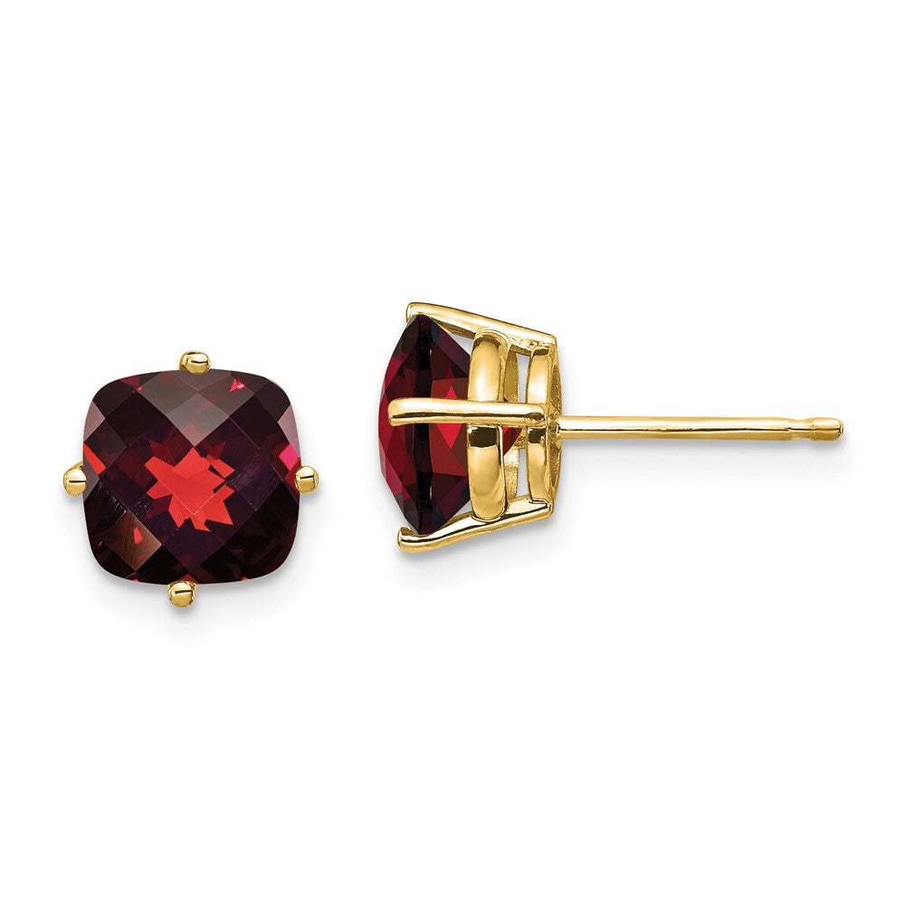 Polished;14k Yellow gold;Post;Genuine;Garnet