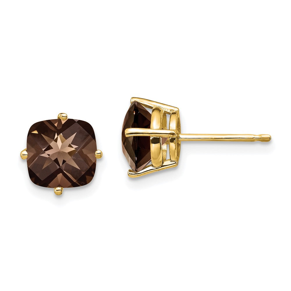 Polished;14k Yellow gold;Post;Smokey quartz