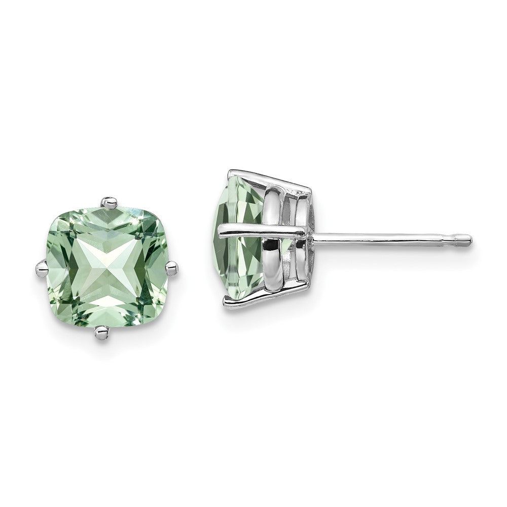 Polished;14K White gold;Post;Green quartz